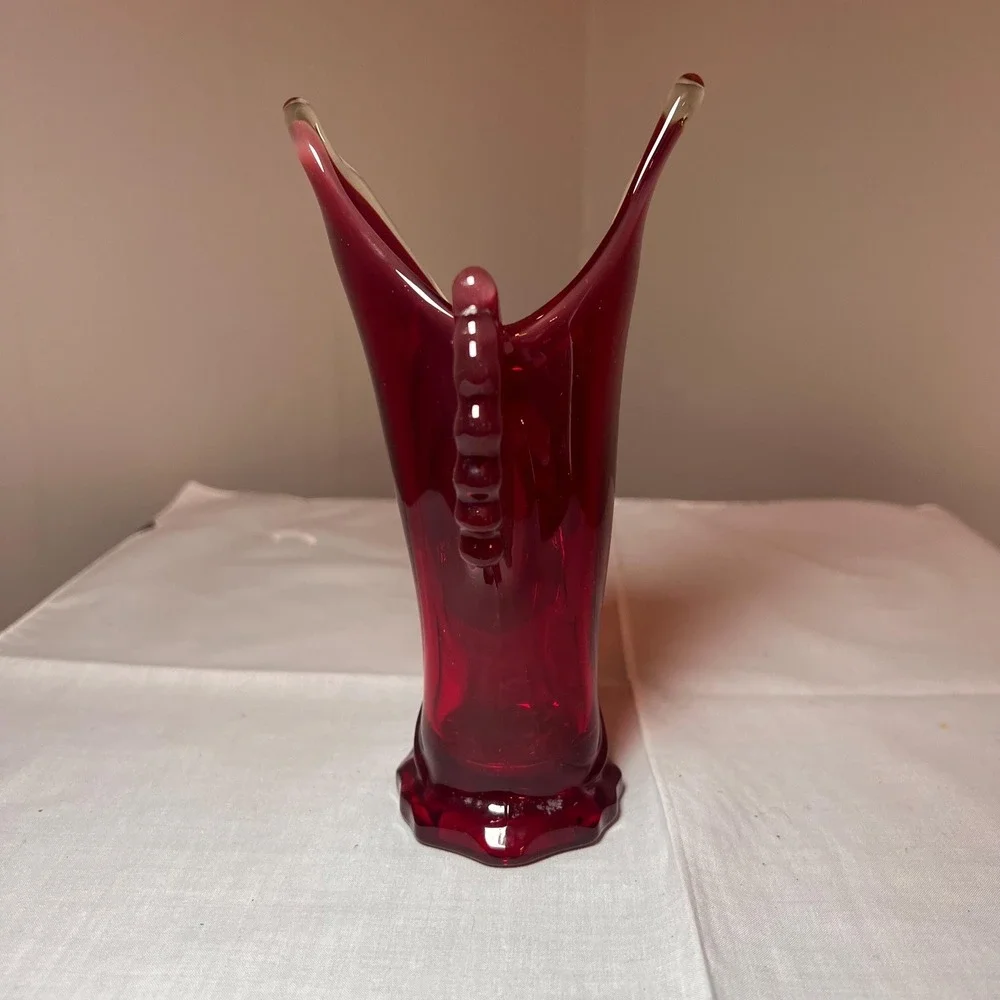 VTG Ruby Red Art Glass Vase Flying Fish Bud Vase Cranberry Glass